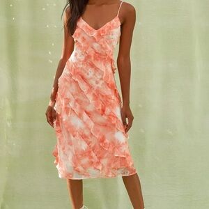 Lulu’s Summer at Seaside Coral Pink Tie-Dye Dress